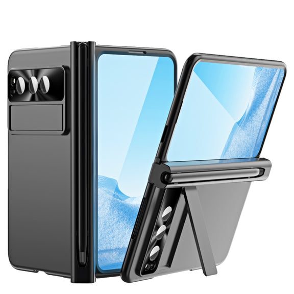 For Google Pixel Fold Integrated Electroplating Pen Slot Folding Phone Case with Stylus(Black)