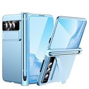 For Google Pixel Fold Integrated Electroplating Pen Slot Folding Phone Case with Stylus(Blue)