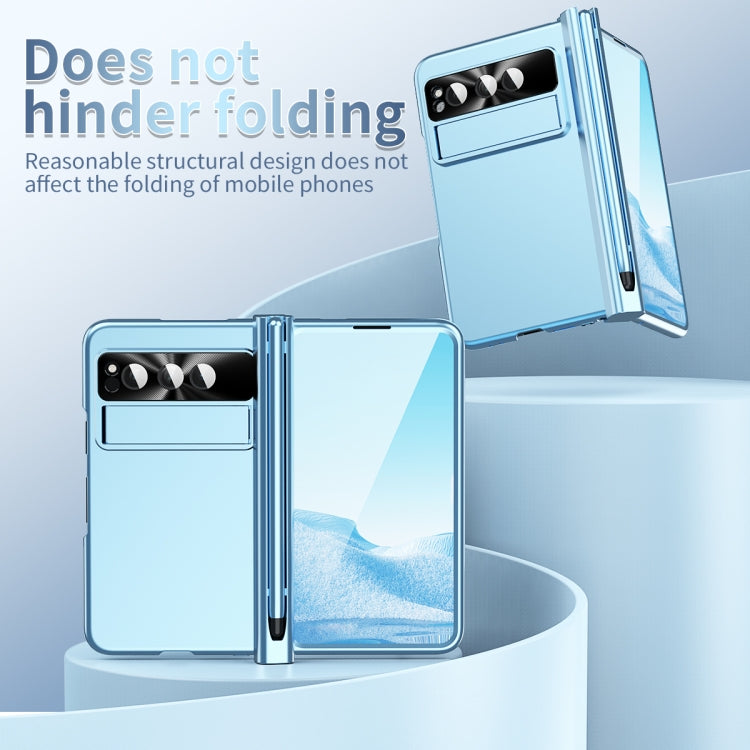 For Google Pixel Fold Integrated Electroplating Pen Slot Folding Phone Case with Stylus(Blue) - Google Cases by PMC TechLife | Online Shopping South Africa | PMC TechLife | Buy Now Pay Later Mobicred