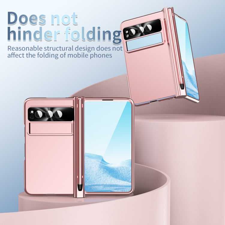 For Google Pixel Fold Integrated Electroplating Pen Slot Double Hinge Folding Phone Case with Stylus(Pink) - Google Cases by PMC TechLife | Online Shopping South Africa | PMC TechLife | Buy Now Pay Later Mobicred