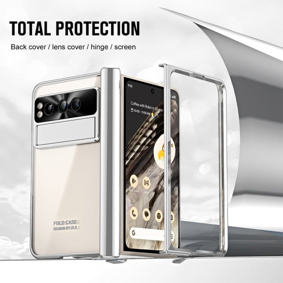 For Google Pixel Fold Integrated Electroplating Folding Phone Case with Hinge(Silver)