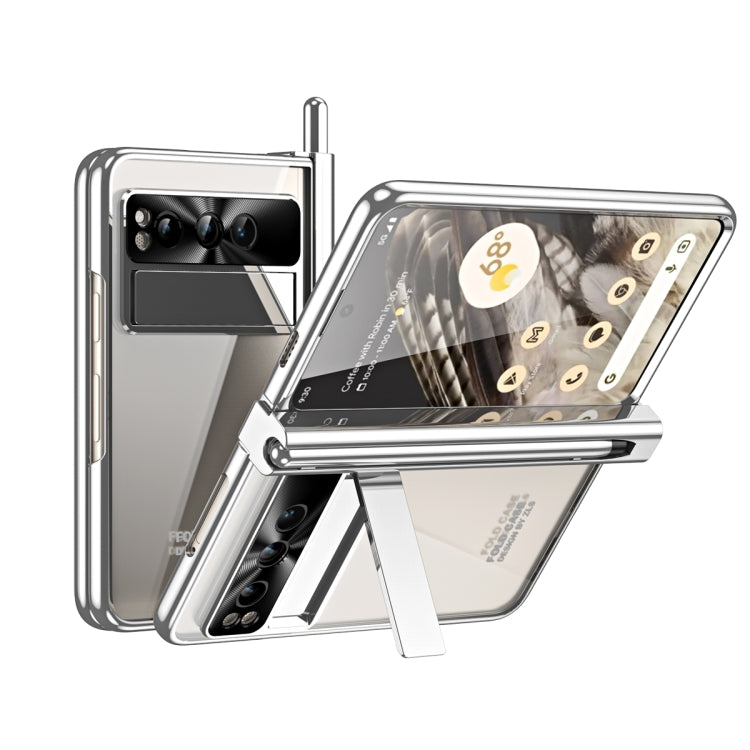 For Google Pixel Fold Integrated Electroplating Folding Phone Case with Pen Slot(Silver) - Google Cases by PMC TechLife | Online Shopping South Africa | PMC TechLife | Buy Now Pay Later Mobicred