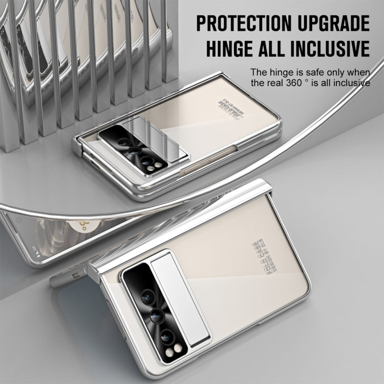 For Google Pixel Fold Integrated Electroplating Folding Phone Case with Pen Slot(Silver)