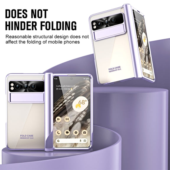 For Google Pixel Fold Integrated Electroplating Folding Phone Case with Pen Slot(Purple)