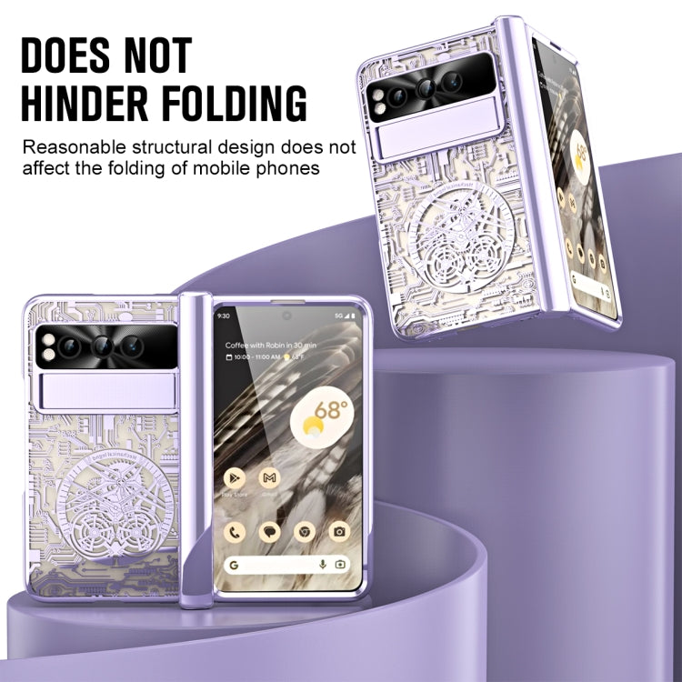 For Google Pixel Fold Mechanical Legend Integrated Electroplating All-inclusive Phone Case with Pen Slot(Purple) - Google Cases by PMC TechLife | Online Shopping South Africa | PMC TechLife | Buy Now Pay Later Mobicred