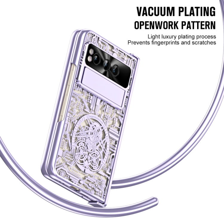 For Google Pixel Fold Mechanical Legend Integrated Electroplating All-inclusive Phone Case with Pen Slot(Purple) - Google Cases by PMC TechLife | Online Shopping South Africa | PMC TechLife | Buy Now Pay Later Mobicred