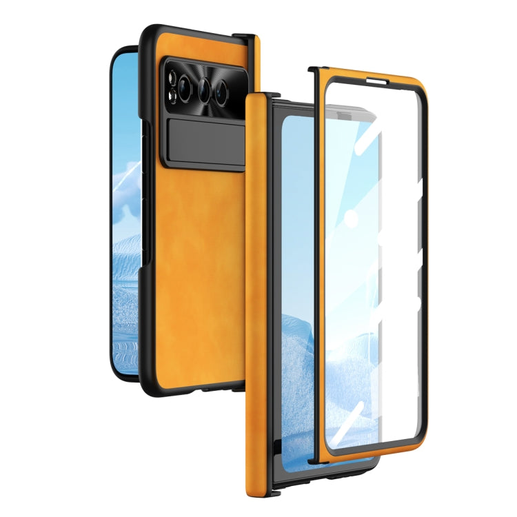 For Google Pixel Fold Integrated Napa Texture All-inclusive Phone Case with Hinge(Yellow) - Google Cases by PMC TechLife | Online Shopping South Africa | PMC TechLife | Buy Now Pay Later Mobicred