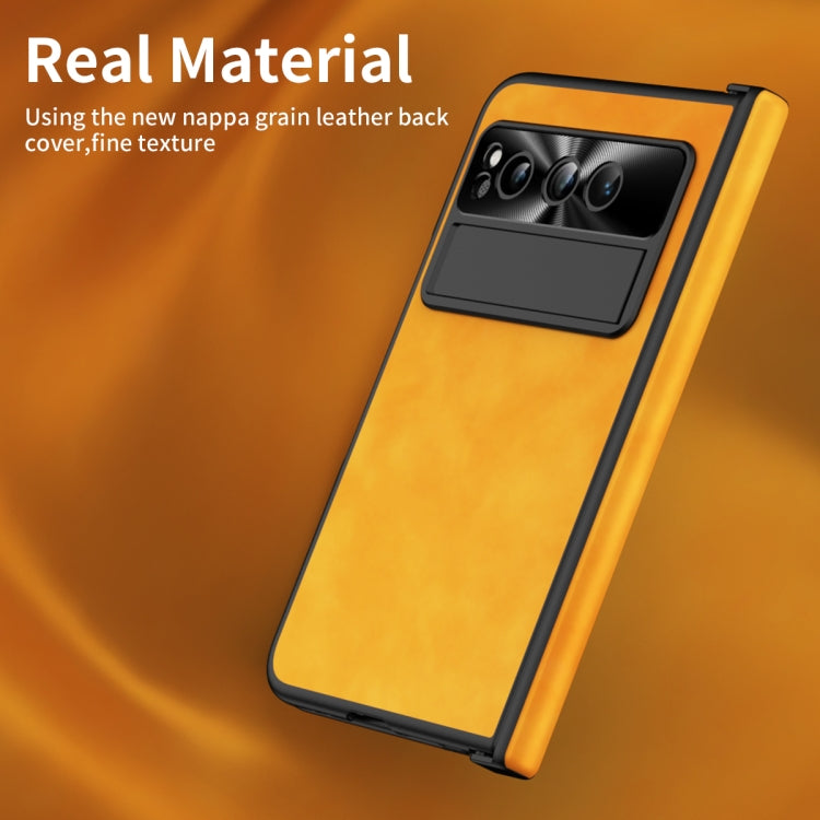 For Google Pixel Fold Integrated Napa Texture All-inclusive Phone Case with Hinge(Yellow) - Google Cases by PMC TechLife | Online Shopping South Africa | PMC TechLife | Buy Now Pay Later Mobicred