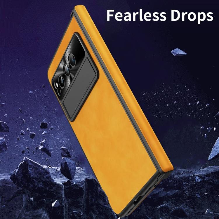 For Google Pixel Fold Integrated Napa Texture All-inclusive Phone Case with Hinge(Yellow) - Google Cases by PMC TechLife | Online Shopping South Africa | PMC TechLife | Buy Now Pay Later Mobicred