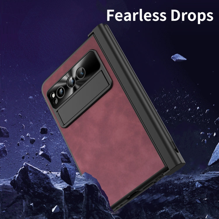 For Google Pixel Fold Integrated Napa Texture All-inclusive Phone Case with Pen Slot(Red)