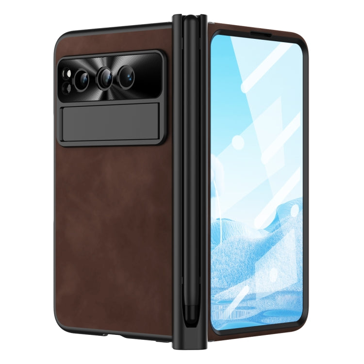 For Google Pixel Fold Integrated Napa Texture All-inclusive Phone Case with Pen Slot(Coffee) - Google Cases by PMC TechLife | Online Shopping South Africa | PMC TechLife | Buy Now Pay Later Mobicred
