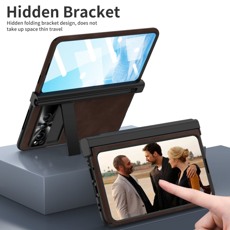 For Google Pixel Fold Integrated Napa Texture All-inclusive Phone Case with Pen Slot(Coffee) - Google Cases by PMC TechLife | Online Shopping South Africa | PMC TechLife | Buy Now Pay Later Mobicred