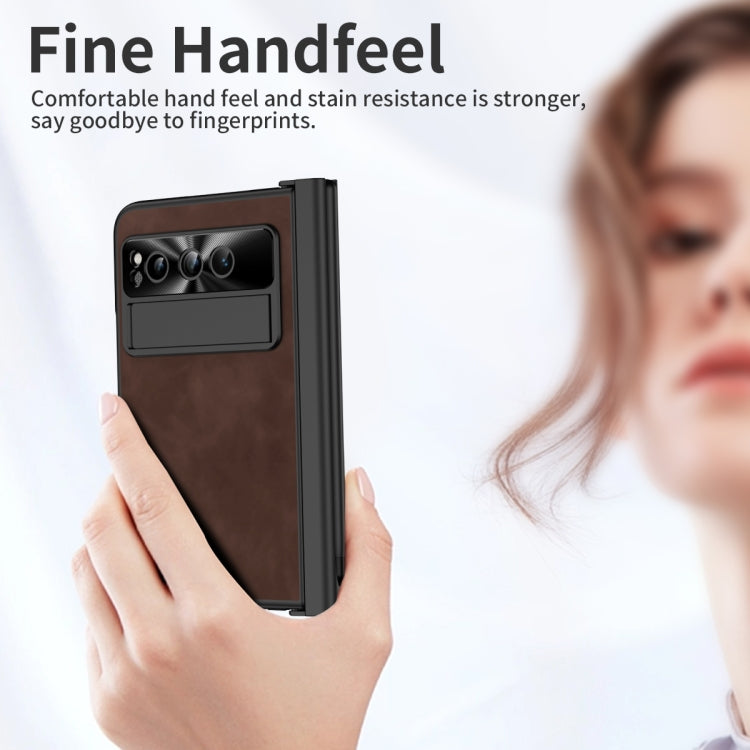 For Google Pixel Fold Integrated Napa Texture All-inclusive Phone Case with Pen Slot(Coffee)