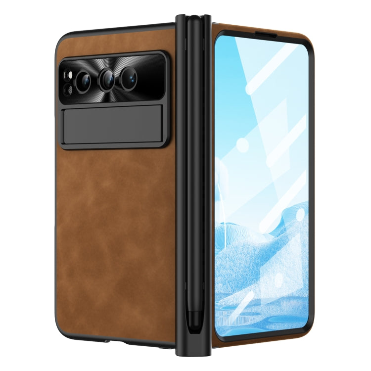 For Google Pixel Fold Integrated Napa Texture All-inclusive Phone Case with Pen Slot(Brown) - Google Cases by PMC TechLife | Online Shopping South Africa | PMC TechLife | Buy Now Pay Later Mobicred