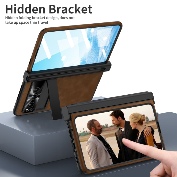 For Google Pixel Fold Integrated Napa Texture All-inclusive Phone Case with Pen Slot(Brown) - Google Cases by PMC TechLife | Online Shopping South Africa | PMC TechLife | Buy Now Pay Later Mobicred