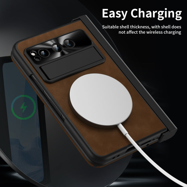 For Google Pixel Fold Integrated Napa Texture All-inclusive Phone Case with Pen Slot(Brown) - Google Cases by PMC TechLife | Online Shopping South Africa | PMC TechLife | Buy Now Pay Later Mobicred