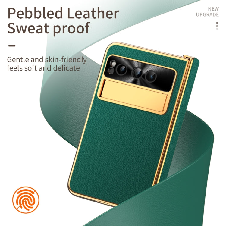 For Google Pixel Fold Litchi Pattern Electroplating Folding Phone Case with Hinge(Green) - Google Cases by PMC TechLife | Online Shopping South Africa | PMC TechLife | Buy Now Pay Later Mobicred