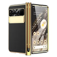 For Google Pixel Fold Litchi Pattern Electroplating Pen Slot Folding Phone Case with Stylus(Black) - Google Cases by PMC TechLife | Online Shopping South Africa | PMC TechLife | Buy Now Pay Later Mobicred