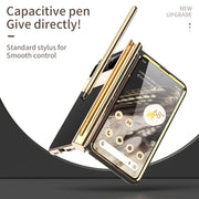 For Google Pixel Fold Litchi Pattern Electroplating Pen Slot Folding Phone Case with Stylus(Black)