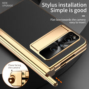 For Google Pixel Fold Litchi Pattern Electroplating Pen Slot Folding Phone Case with Stylus(Black)