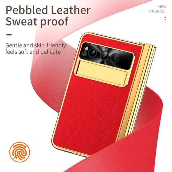 For Google Pixel Fold Litchi Pattern Electroplating Pen Slot Folding Phone Case with Stylus(Red)