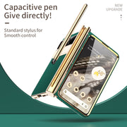 For Google Pixel Fold Litchi Pattern Electroplating Pen Slot Folding Phone Case with Stylus(Green)