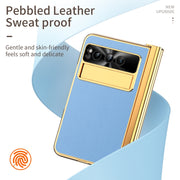 For Google Pixel Fold Litchi Pattern Electroplating Pen Slot Folding Phone Case with Stylus(Blue)