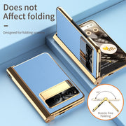 For Google Pixel Fold Litchi Pattern Electroplating Pen Slot Folding Phone Case with Stylus(Blue)
