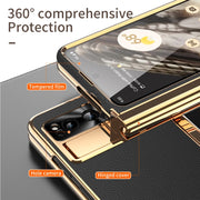 For Google Pixel Fold Litchi Pattern Electroplating Pen Slot Double Hinge Folding Phone Case with Stylus(Black)