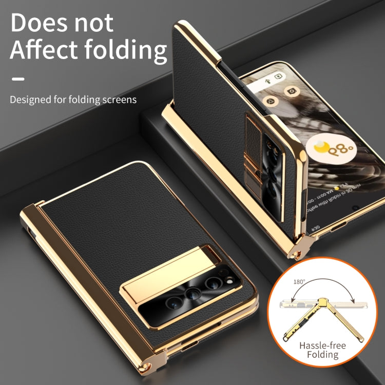 For Google Pixel Fold Litchi Pattern Electroplating Pen Slot Double Hinge Folding Phone Case with Stylus(Black) - Google Cases by PMC TechLife | Online Shopping South Africa | PMC TechLife | Buy Now Pay Later Mobicred