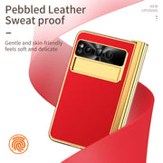 For Google Pixel Fold Litchi Pattern Electroplating Pen Slot Double Hinge Folding Phone Case with Stylus(Red)
