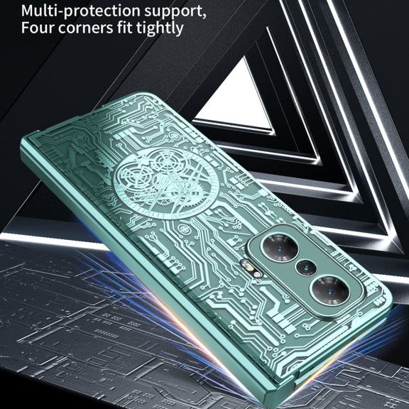 For Honor Magic V Mechanical Legend Integrated Electroplating All-inclusive Phone Case(Green)