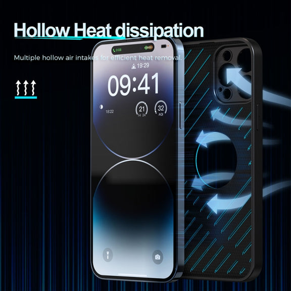 For iPhone 14 Plus R-JUST RJ57 CD Pattern MagSafe Cooling Phone Case(Black)