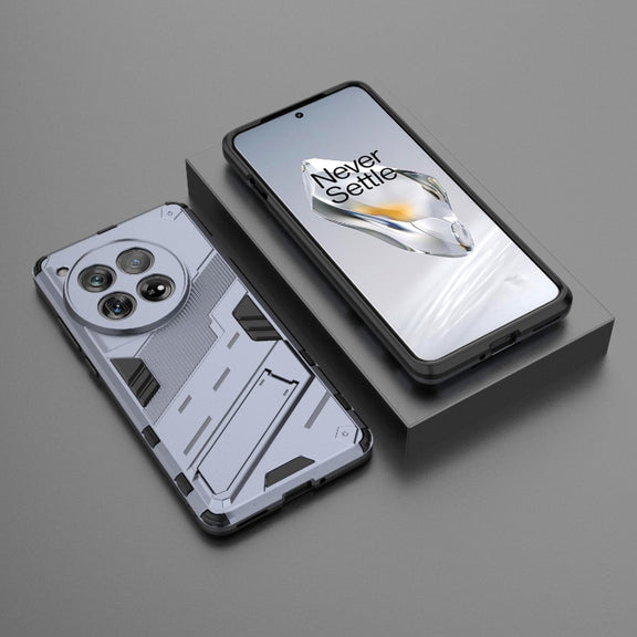 For OnePlus 12 5G Punk Armor 2 in 1 PC + TPU Phone Case with Holder(Grey)