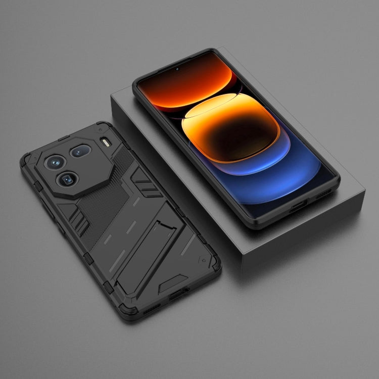 For vivo iQOO 12 Pro 5G Punk Armor 2 in 1 PC + TPU Phone Case with Holder(Black)