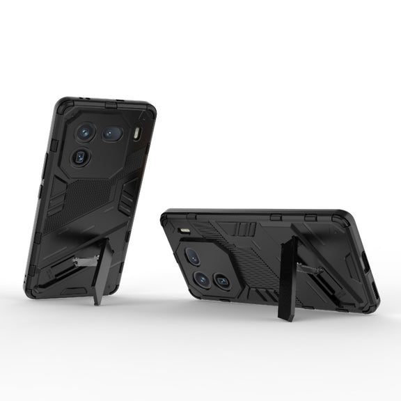 For vivo iQOO 12 5G Punk Armor 2 in 1 PC + TPU Phone Case with Holder(Black)