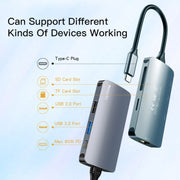 Yesido HB15 6 in 1 USB-C / Type-C Ports Multifunctional Docking Station HUB Adapter