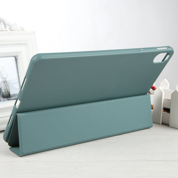 For Huawei MatePad 11 2023 GEBEI 3-folding Holder Shockproof Flip Leather Tablet Case(Dark Green)