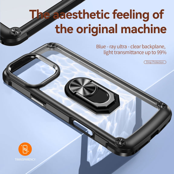 For iPhone 16 Pro Max TPU + PC Lens Protection Phone Case with Ring Holder(Black)