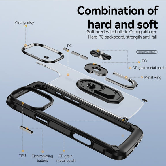 For iPhone 16 Pro TPU + PC Lens Protection Phone Case with Ring Holder(Black)