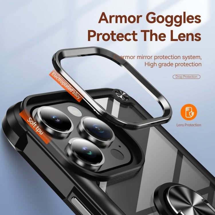 For iPhone 16 Pro TPU + PC Lens Protection Phone Case with Ring Holder(Black)
