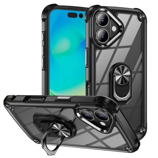 For iPhone 16 Plus TPU + PC Lens Protection Phone Case with Ring Holder(Black) - free shipping - PMC Jewellery - Order now!