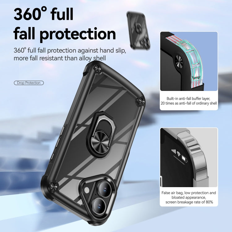 For iPhone 16 Plus TPU + PC Lens Protection Phone Case with Ring Holder(Black)