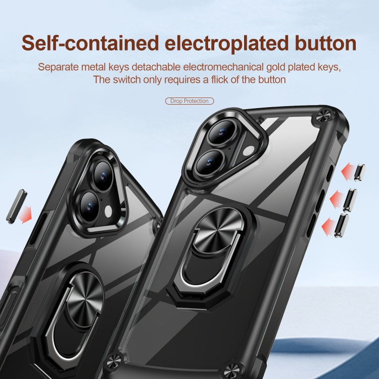 For iPhone 16 Plus TPU + PC Lens Protection Phone Case with Ring Holder(Black)