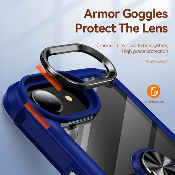 For iPhone 16e TPU + PC Lens Protection Phone Case with Ring Holder(Purple)
