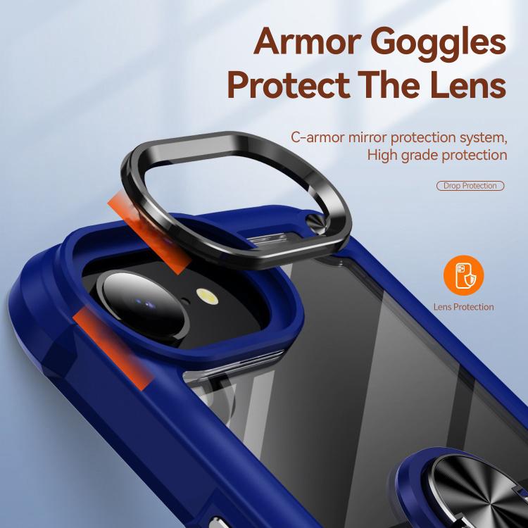 For iPhone 16e TPU + PC Lens Protection Phone Case with Ring Holder(Purple)