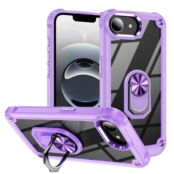 For iPhone 16e TPU + PC Lens Protection Phone Case with Ring Holder(Purple)