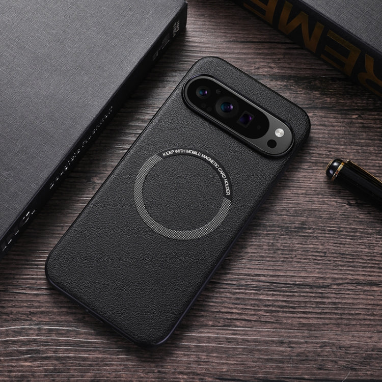 For Google Pixel 9 Pro Magsafe Magnetic Ring Leather Texture Phone Case(Black) - Google Cases by PMC TechLife | Online Shopping South Africa | PMC TechLife | Buy Now Pay Later Mobicred