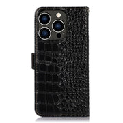 For iPhone 16 Pro Max Crocodile Top Layer Cowhide Leather Phone Case(Black)