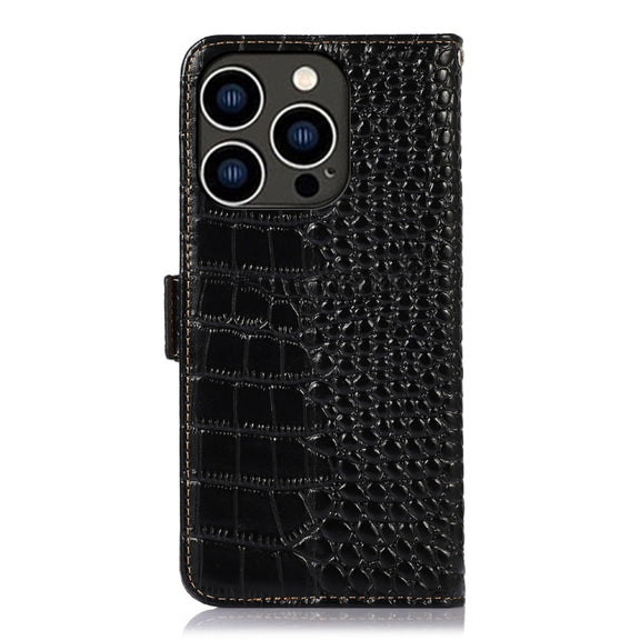 For iPhone 16 Pro Max Crocodile Top Layer Cowhide Leather Phone Case(Black)